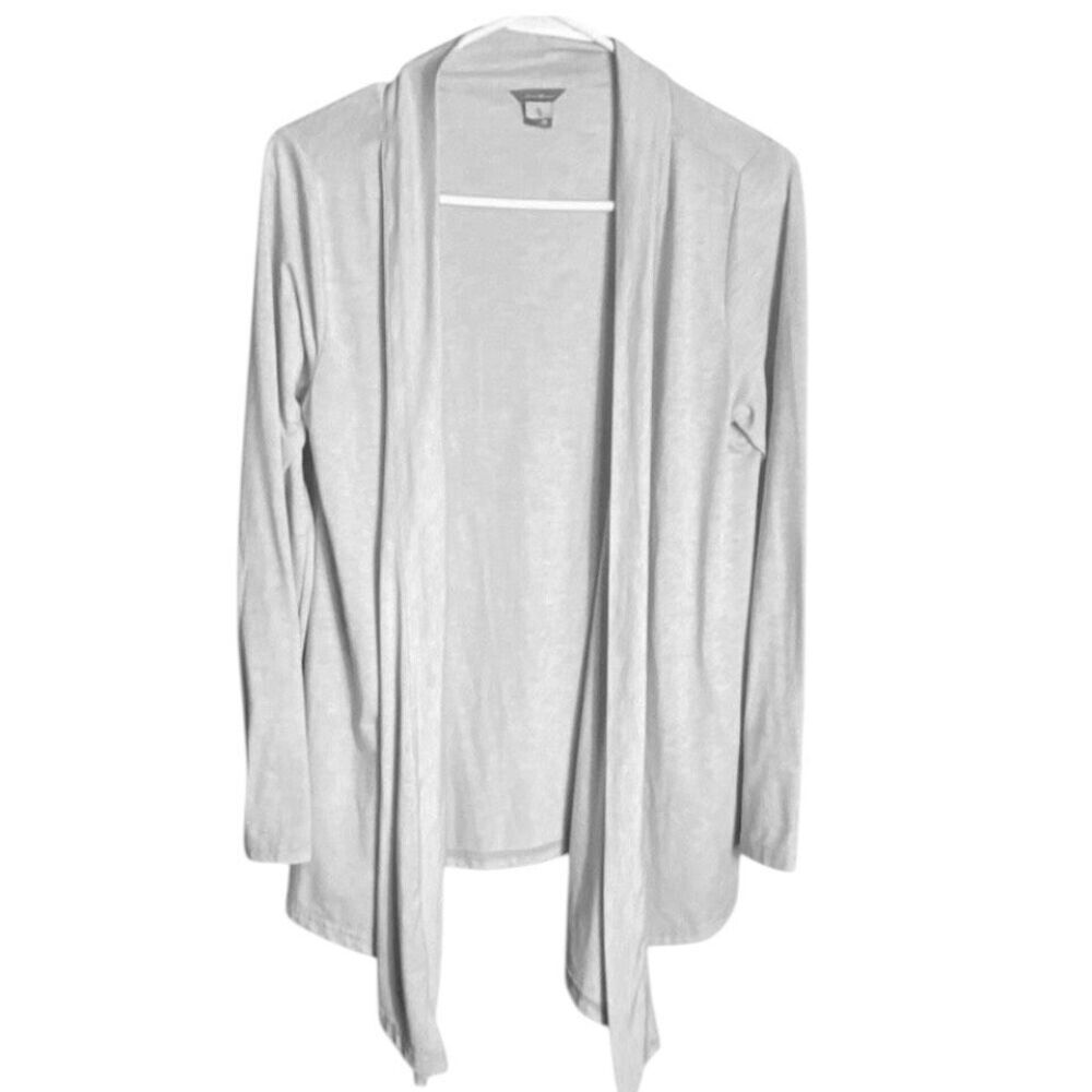 Eddie Bauer Cardigan Open Front Knit Gray Minimalist Luxe Women M